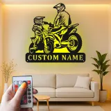 Custom Motocross Riders Led Light Metal Wall Art Personalized Gift for Dirt Bike Enthusiasts Man Cave Decor