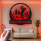 Decoración mural de metal LED de golf personalizada | Cartel con nombre de golfista para cueva masculina | Regalo decorativo retroiluminado para él