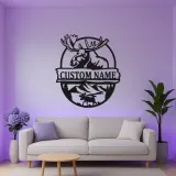 Insegna in metallo Bull Moose personalizzata | Arte murale illuminata con LED della fauna selvatica | Decorazione rustica per cabin e lodge | Regalo personalizzato per cacciatori