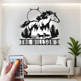 Cartel personalizado para rancho con caballo | Decoración mural LED de metal para estilo ecuestre | Luz de bienvenida farmhouse personalizada