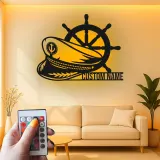Décoration murale en métal personnalisée Roue du Capitaine avec rétroéclairage pour les amoureux de la mer