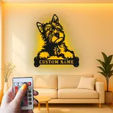 Décoration murale en métal personnalisée avec chien terrier et rétroéclairage LED - Cadeau pour amoureux des animaux