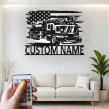 Enseigne personnalisée pour pompier en métal | Décoration murale LED camion de pompiers | Déco de caserne et cave à homme sur mesure | Cadeau pour pompier