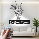 Enseigne LED en métal pour coiffeur | Décoration murale de salon personnalisée | Art sur mesure pour barber shop | Plaque nominative inspirée du tatouage