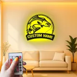 Panneau de pêche personnalisé avec LED | Décoration murale en métal sur mesure de bar | Déco prénom de pêcheur pour maison de lac et chalet