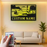 Décoration murale en métal personnalisée avec phare et voilier et rétroéclairage pour les amoureux de la plage
