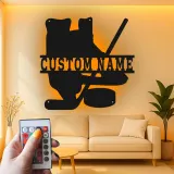 Cartel LED de hockey personalizado | Decoración mural de metal a medida para habitación de jugador | Regalo para aficionado al hockey sobre hielo | Decoración para cueva del hombre