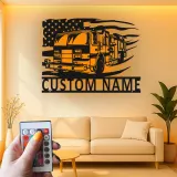 Insegna in Metallo Personalizzata per Vigile del Fuoco | Arte Murale LED Camion dei Pompieri | Regalo Personalizzato per Pompiere | Decorazione Patriottica per Stazione dei Pompieri