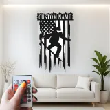 Insegna con nome personalizzata per snowboarder | Arte murale in metallo LED | Decorazione snowboard con bandiera americana | Regalo per camera di adolescente