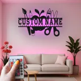 Insegna Nome Insegnante Personalizzata | Arte Murale in Metallo LED per Aula | Regalo Educatore Personalizzato | Decorazione a Tema Mela e Matita