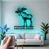 Panneau en métal personnalisé Élan | Décoration murale en métal LED personnalisée | Décor de cabane rustique pour amoureux de la nature