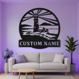 Custom LED Lighthouse Metal Sign | Personalized Coastal Wall Art | Nautical Home Decor | Beach House Gift | Lighted Ocean Scene
