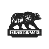 Custom Bear and Compass Led Light Metal Wall Art Personalized Gift for Nature Lovers Cabin or Lodge Decor