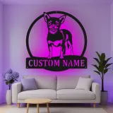 Décoration murale en métal personnalisée Chihuahua avec Rétroéclairage - Cadeau pour Amateurs de Chiens - Décor de Salon