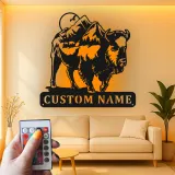 Custom Bison Mountain Led Light Metal Wall Art Personalized Rustic Gift for Nature Lovers Cabin or Lodge Decor
