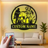 Insegna in metallo per cane da caccia con LED | Arte murale personalizzata per cacciatore e retriever | Regalo per amante della natura