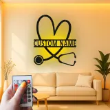 Personalisierte Stethoskop-Schild | LED Metall-Wandkunst für Arztpraxen | Individuelles Geschenk für Krankenschwestern | Klinik Wanddeko