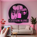 Personalized Guitar Player Metal Wall Art | LED Musician Name Sign for Music Room & Studio | Custom Guitarist Gift