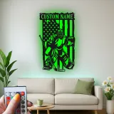 Cartel personalizado de portero de hockey | Decoración mural LED de metal personalizada | Decoración patriótica para cueva del hombre para aficionados al hockey