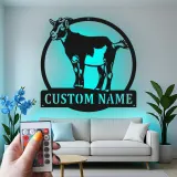 Insegna LED personalizzata con capra | Arte murale in metallo personalizzata per farmhouse e fienile | Regalo per rancher