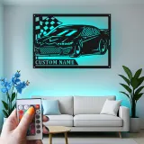 Personalized Race Car LED Sign | Custom Metal Wall Art for Garage | Gift for Car Enthusiast | Racing Decor