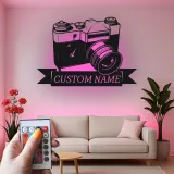 Personalisierte Vintage Kamera LED Licht Metall-Wandkunst Geschenk für Fotografen, Studio- oder Bürodekor 1