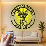 Phoenix LED Metal Wall Art | Custom Name Sign, Art Deco Inspired | Personalized Office & Home Decor Gift