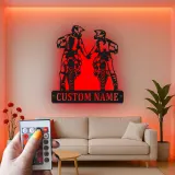 Custom Motocross Couple Led Light Metal Wall Art Personalized Gift for Bikers Garage or Man Cave Decor 1