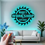 Personalisierte Werkstatt Sägeblatt LED-beleuchtete Metall-Wandkunst Geschenk für Ihn Garage oder Werkstatt-Dekoration