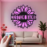 Cartel de metal personalizado con girasol | Arte mural floral retroiluminado por LED | Decoración personalizada para mamá | Pieza de acento rústica para el dormitorio