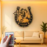 Custom Horse LED Metal Sign | Personalized Horseshoe Cross Wall Art | Equestrian Ranch Decor for Horse Lovers