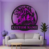 Décoration murale en métal personnalisée avec lumière LED de loup et forêt