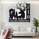 Insegna in metallo personalizzata con cervo e alberi retroilluminata LED regalo per casa nuova decorazione per cabin all'aperto