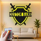 Insegna Scudo Medievale Personalizzata | Arte in Metallo LED Personalizzata | Decorazione per Cavalieri per Sala Giochi e Regalo per Appassionati di Fantasia
