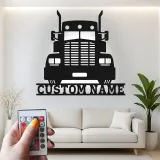 Cartel de Metal de Camión Semi Personalizado | Arte de Pared LED Personalizado para Camioneros | Decoración de Garaje de Gran Camión Regalo para Él