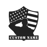Saluting Soldier LED Metal Wall Art | Personalized Veteran Gift | Custom Military Name Sign for Man Cave