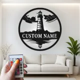 Cartel de metal LED personalizado de faro, regalo náutico para amantes de la playa, decoración costera para el hogar