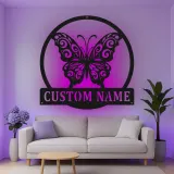 Décoration murale en métal LED personnalisée en forme de papillon - Cadeau pour elle pour la chambre ou le salon