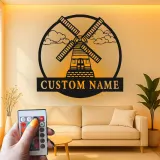 Custom Windmill Led Light Metal Wall Art Personalized Farmhouse Gift Rustic Home Decor for Living Room