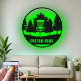 Décoration murale en métal personnalisée avec rétroéclairage LED pour panier de disc golf - Cadeau personnalisé pour passionnés de disc golf