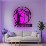Custom Basketball Player Led Light Metal Wall Art Personalized Sports Gift for Athletes Game Room Decor 1