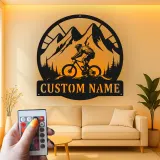 Personalized Mountain Bike Metal Art | Custom Cyclist Name Sign with LED | MTB Rider Wall Decor | Gift for Biking Enthusiast