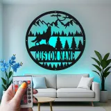 Custom Wolf Mountain Scene Led Light Metal Wall Art Personalized Gift for Nature Lovers Rustic Cabin Decor 1