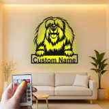 Cartel de metal LED de perro peludo personalizado, regalo para amantes de las mascotas, decoración para salón para dueños de perros