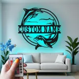 Cartel de metal personalizado con delfín y luz LED, regalo para amantes del océano, decoración para dormitorio o salón