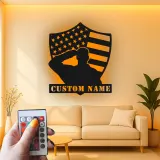 Saluting Soldier LED Metal Wall Art | Personalized Veteran Gift | Custom Military Name Sign for Man Cave
