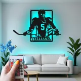 Personalisierte Hockey Spieler LED-Schild | Individuelle Metall-Wandkunst | Spielzimmer Dekor | Geschenk für Athleten