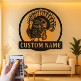 Décoration murale en métal personnalisée avec LED en forme de dinde - Cadeau de Thanksgiving pour la cuisine ou la salle à manger