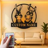 Insegna in metallo personalizzata con duo di asini LED per amanti della fattoria