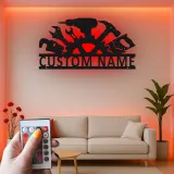 Enseigne personnalisée pour atelier | Décoration murale LED en métal | Décor de garage avec prénom | Cadeau pour menuisier ou mécanicien